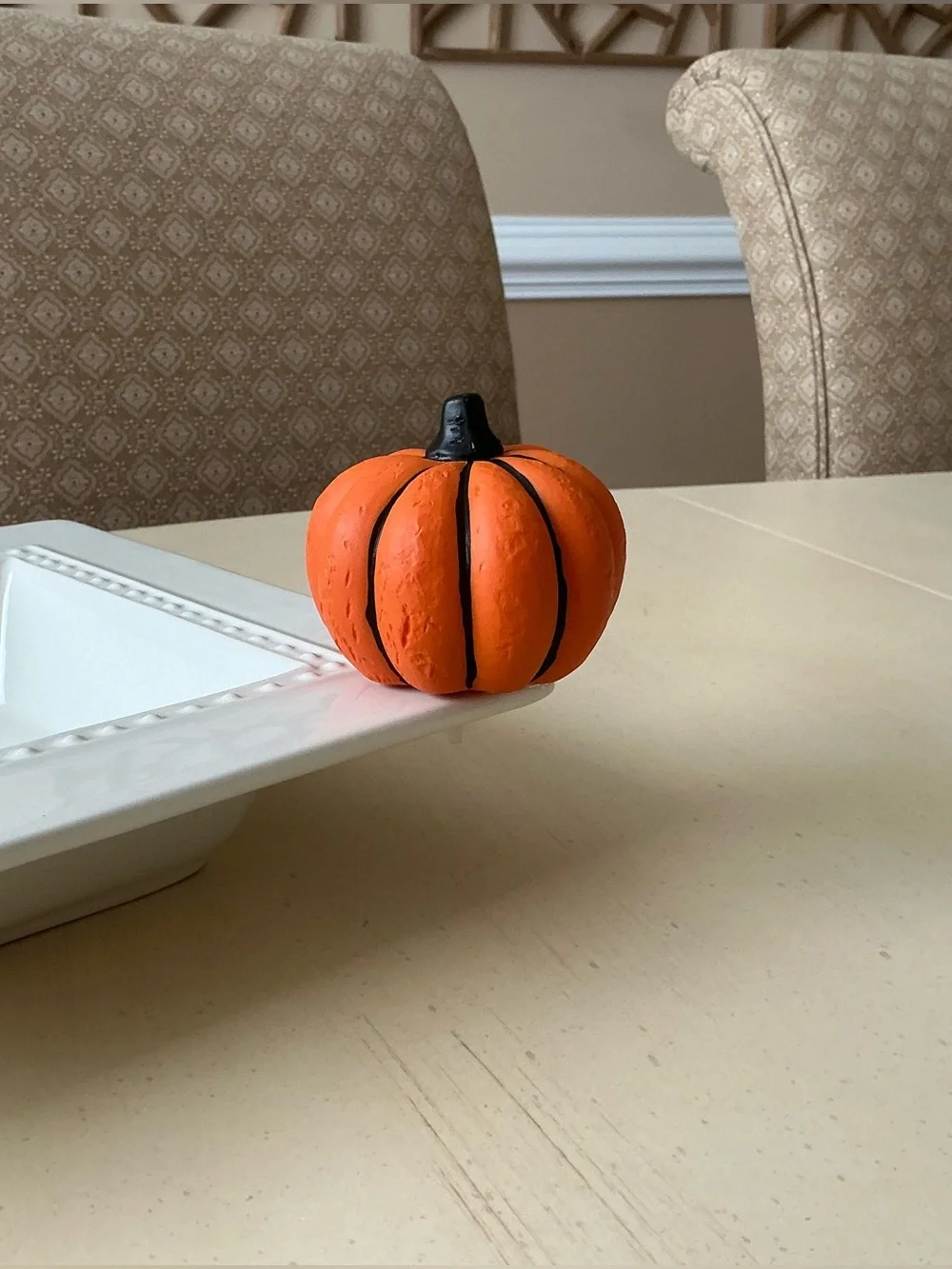 Orange Halloween Autumn Pumpkin Platter Decoration - Black Stripes